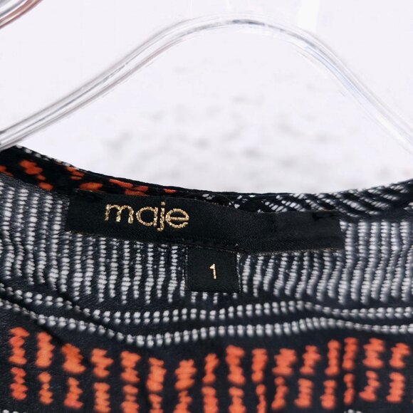 MAJE Mini Dress 100% Silk Striped Geometric Asymmetric Size 1 SMALL - Picture 5 of 8